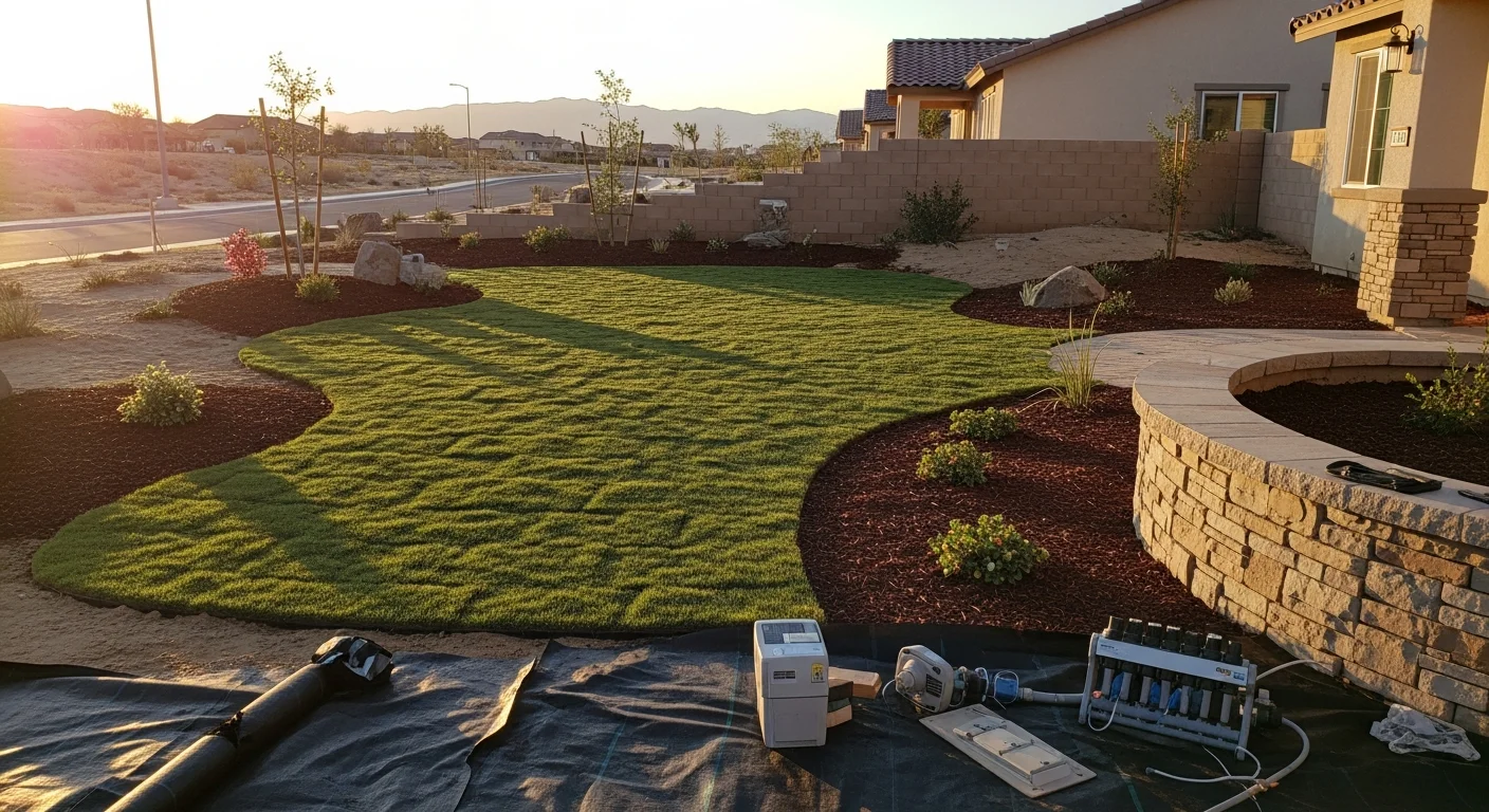 Custom landscape design and patio installation in Hesperia, California